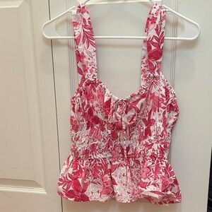 Aqua Pink Floral Peplum Tank Top